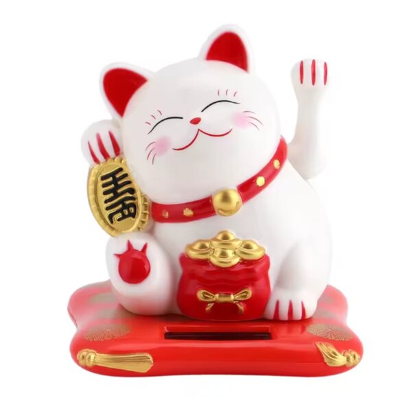 Cute Good Luck Waving Cat; Solar Powered Asian Good Luck Waving Cat Figurine NEW - Picture 2 of 4